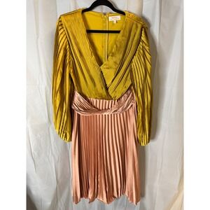 Boohoo Occasion Gold & Peach Pleated Midi Dress UK 16 US 12 Party Cocktail